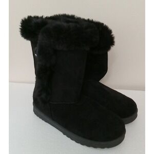 Kohls SO Womens Abigail Black Boots Size 10 Faux Fur Lining Winter Button LoopPr
